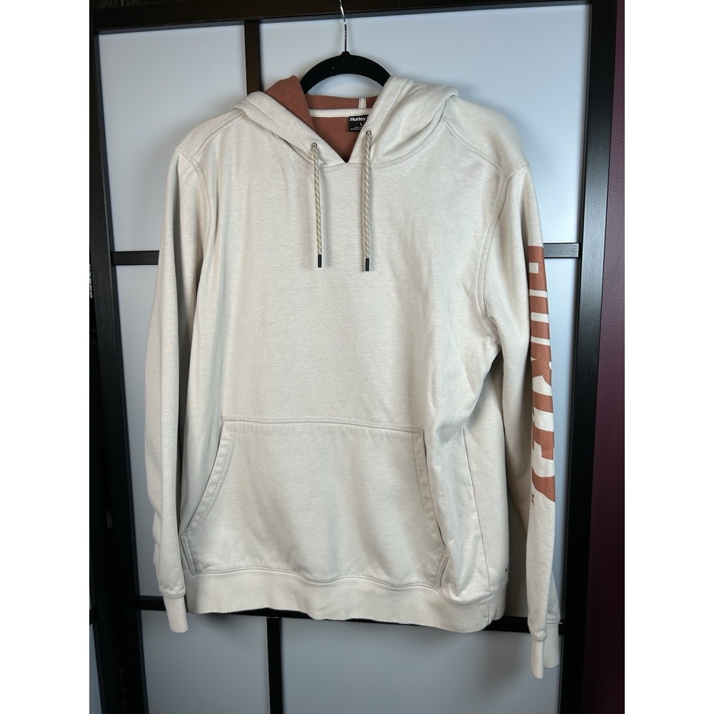 Hurley Acadia Heat Mens Hoodie Cream Beige Fleece Pullover Sweatshirt Size L